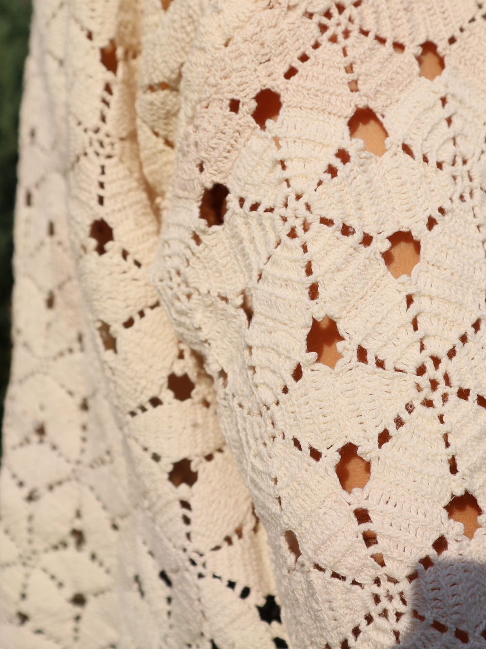 Upcycled Vintage Crochet Tablecloth Tie-Front Sweater Cardigan - Cream L • XL - Picture 8 of 10